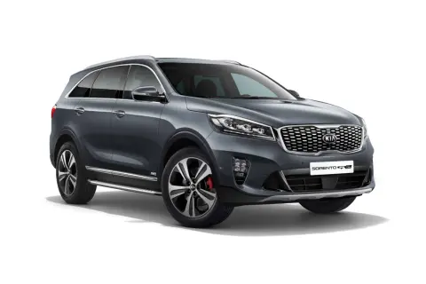 Grauer Kia Sorento 2.2 CRDi GT-Line mit AWD-Aufkleber. Mögliche Probleme mit dem 2.2 CRDi Motor werden hier nicht gezeigt.