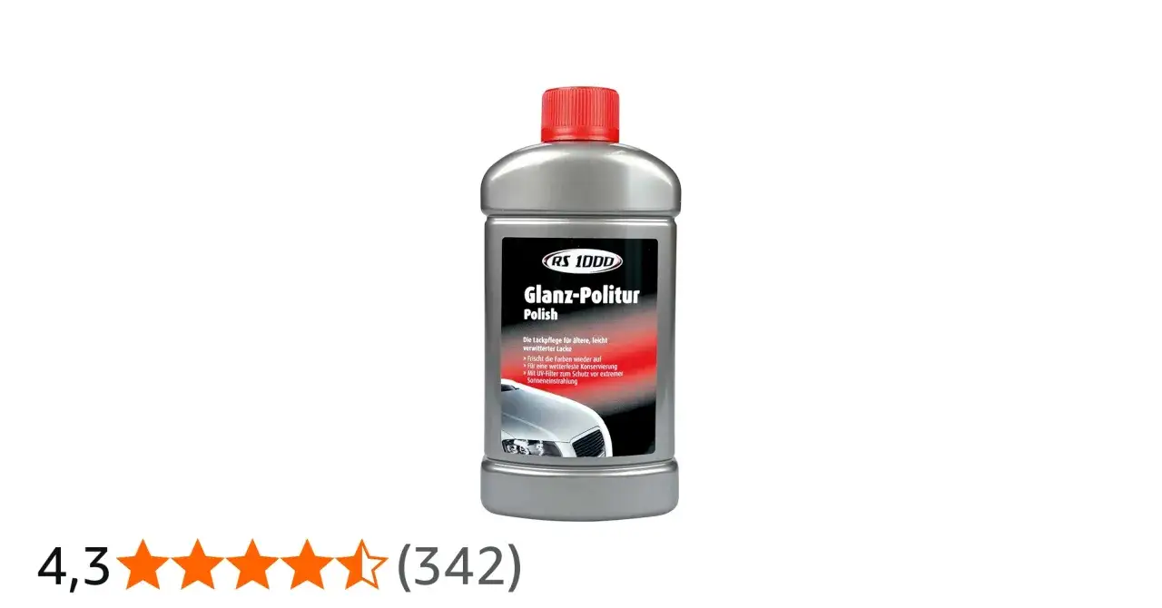 Flasche mit Glanz-Politur f&uuml;r die Lackpflege. Ideal, um verwitterte Lacke aufzufrischen und wetterfest zu konservieren.
