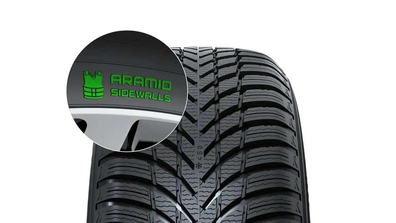 Nokian Snowproof 2 Test: Detailaufnahme eines Reifens mit 